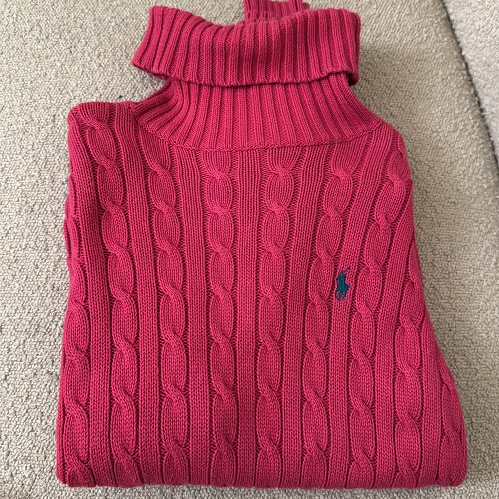 Ralph Lauren Women's Cable Knit Turtleneck Sweater - Red